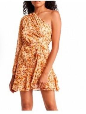 Lush One-Shoulder Orange Floral Mini Dress